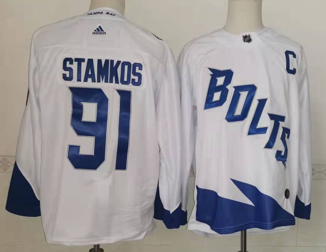 Cheap Men Tampa Bay Lightning 91 Stamkos White New 2022 Adidas NHL Jersey